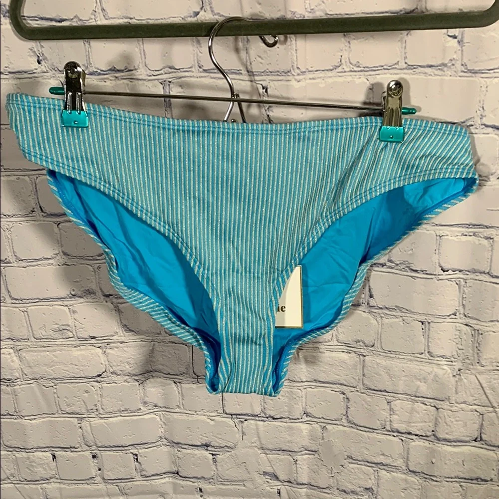 Andie Swim Womens Ribbed Bikini Bottom Blue/ Silver Metallic Beach Cruise XL NWT